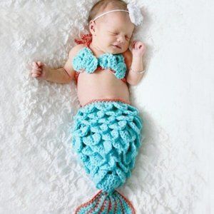 Crochet Baby Mermaid Under sea Outfit Photo Prop Costume Knit Diaper Cover